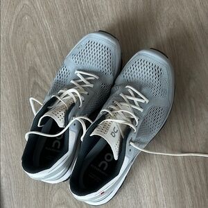 On Running Gray Athletic Shoes with Breathable Mesh and Modern Design